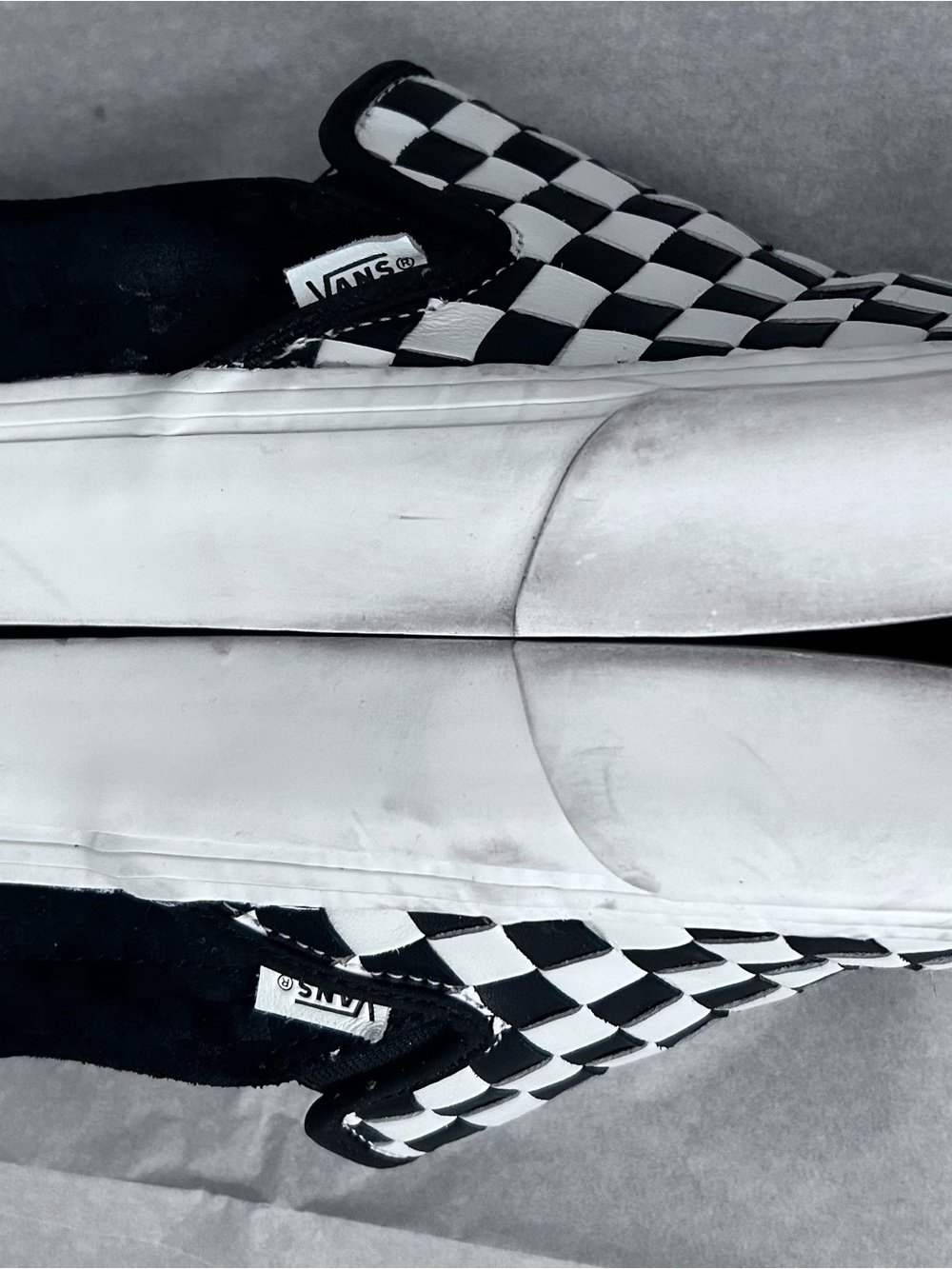 Vans Black & White Platform Checkerboard Leather Slip-On Sneakers - Picture 5 of 6